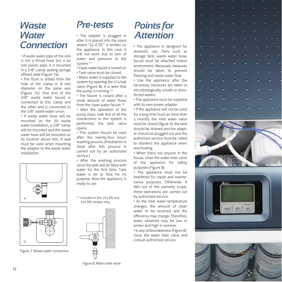 Waste water connection, Points for attention pre-tests | İhlas Aura Cebilon Unique User Manual | Page 12 / 24