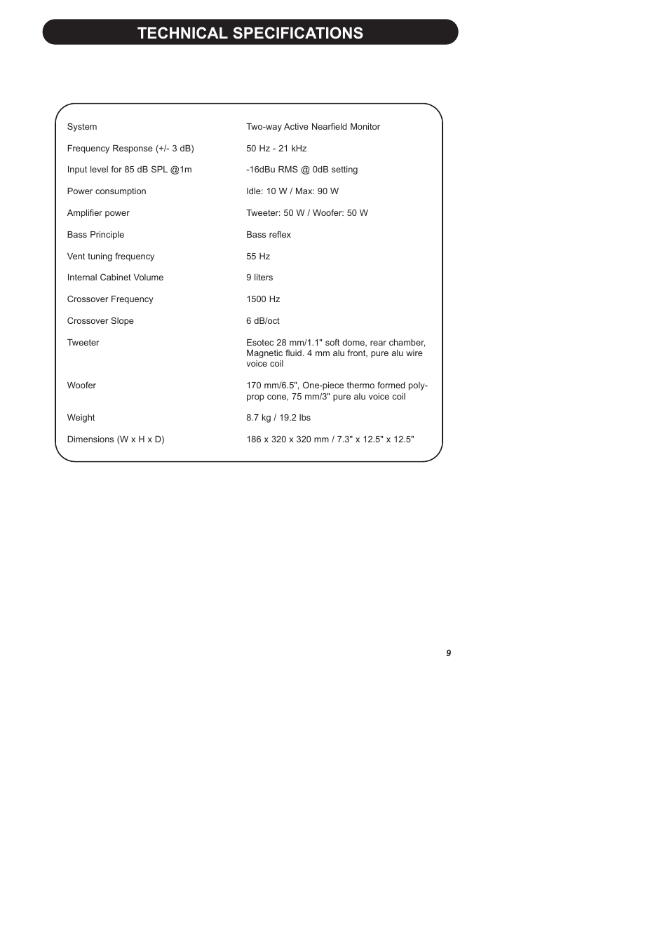 Technical specifications | Dynaudio BM 5A User Manual | Page 11 / 11