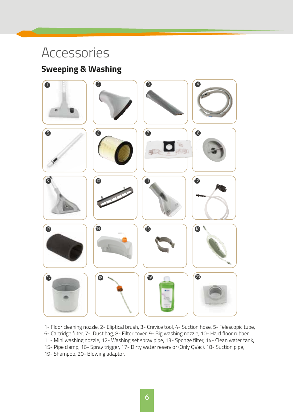 Accessories, Sweeping & washing | İhlas Aura QVac User Manual | Page 6 / 12