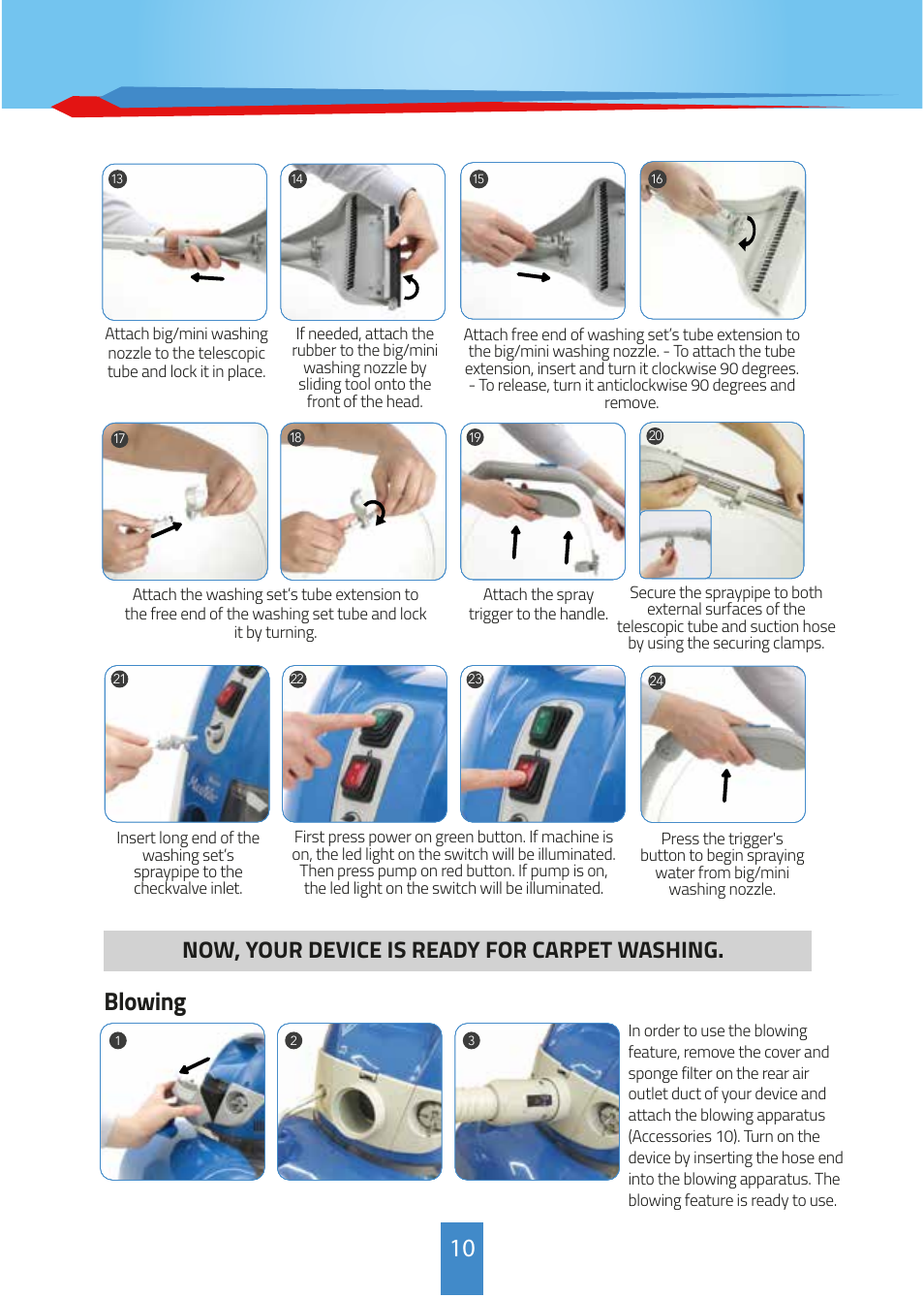 Blowing, Now, your device is ready for carpet washing | İhlas Aura MaxiVac User Manual | Page 10 / 12