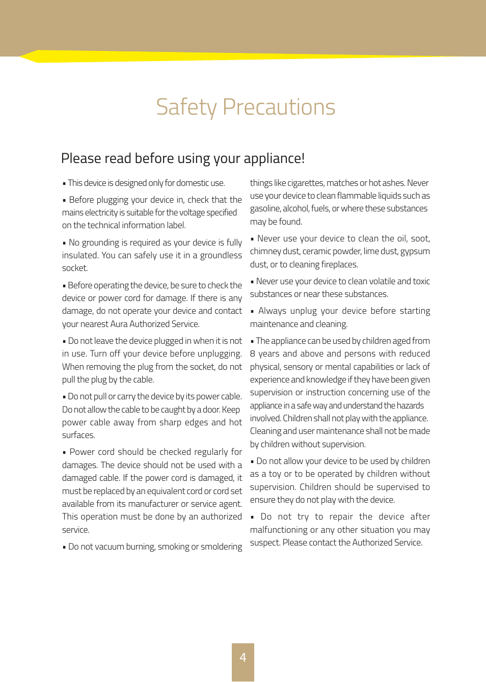 Safety precautions | İhlas Aura Wdry Wet & Dry User Manual | Page 4 / 8
