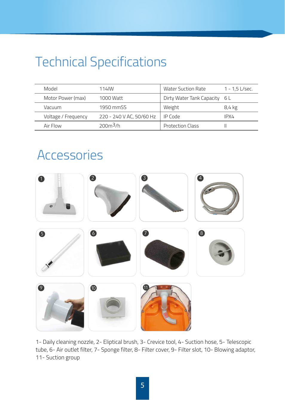 Technical specifications, Accessories | İhlas Aura StillVac User Manual | Page 5 / 8