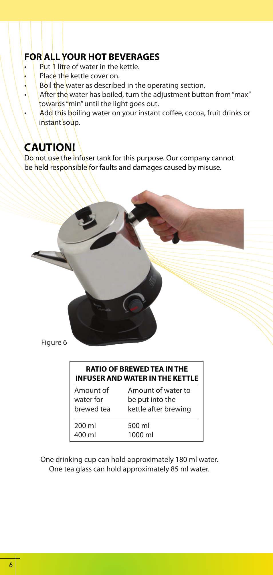 Caution, For all your hot beverages | İhlas Teamatic User Manual | Page 6 / 8