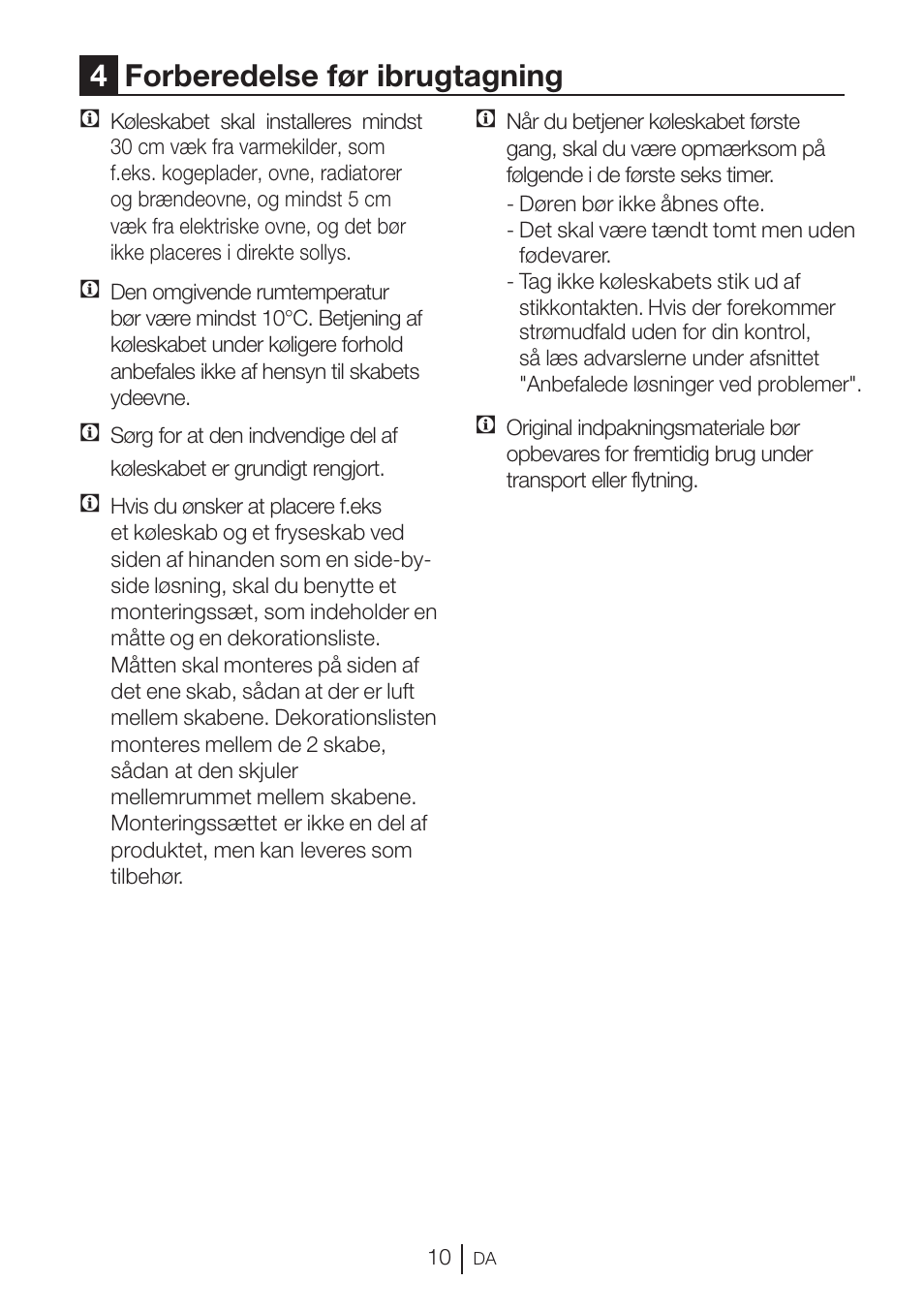4forberedelse før ibrugtagning | GRAM KS 3315-93 X/1 User Manual | Page 12 / 84