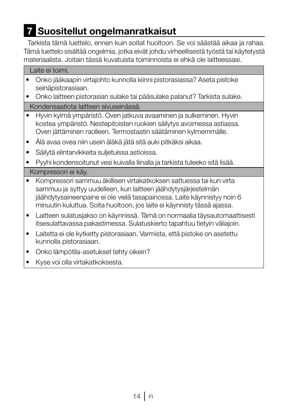 7suositellut ongelmanratkaisut | GRAM KS 3315-93 X/1 User Manual | Page 64 / 84