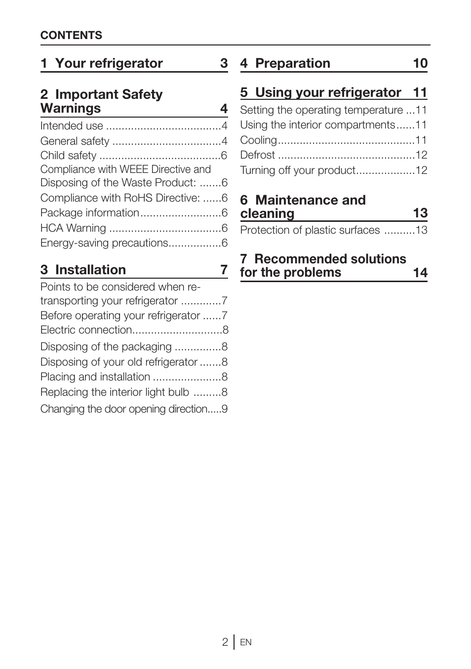 3 installation 7, 6 maintenance and cleaning 13, 7 recommended solutions for the problems 14 | GRAM KS 3315-93 X/1 User Manual | Page 68 / 84
