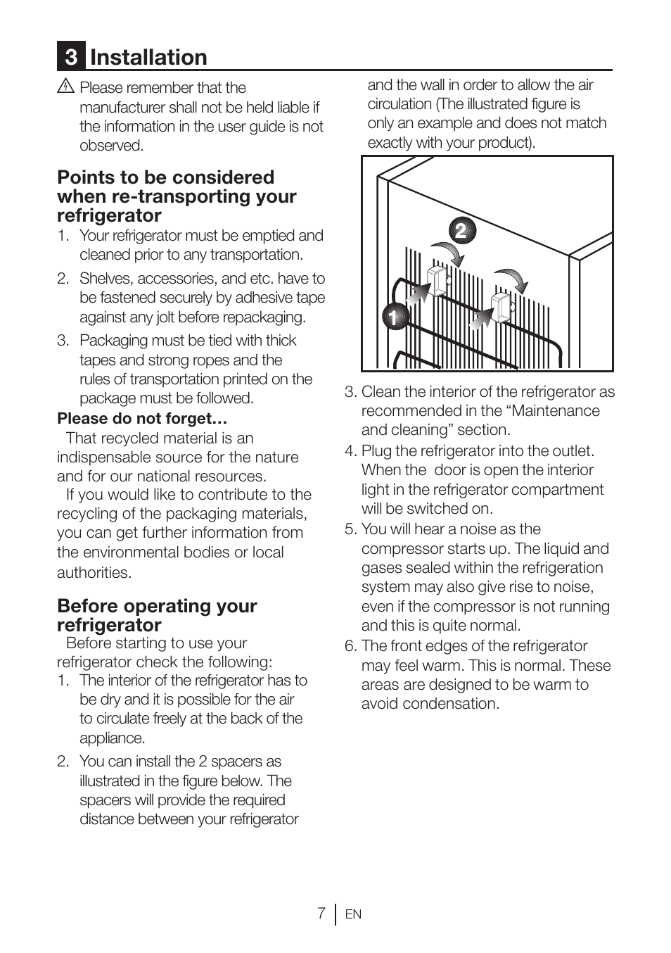 3installation, Before operating your refrigerator | GRAM KS 3315-93 X/1 User Manual | Page 73 / 84