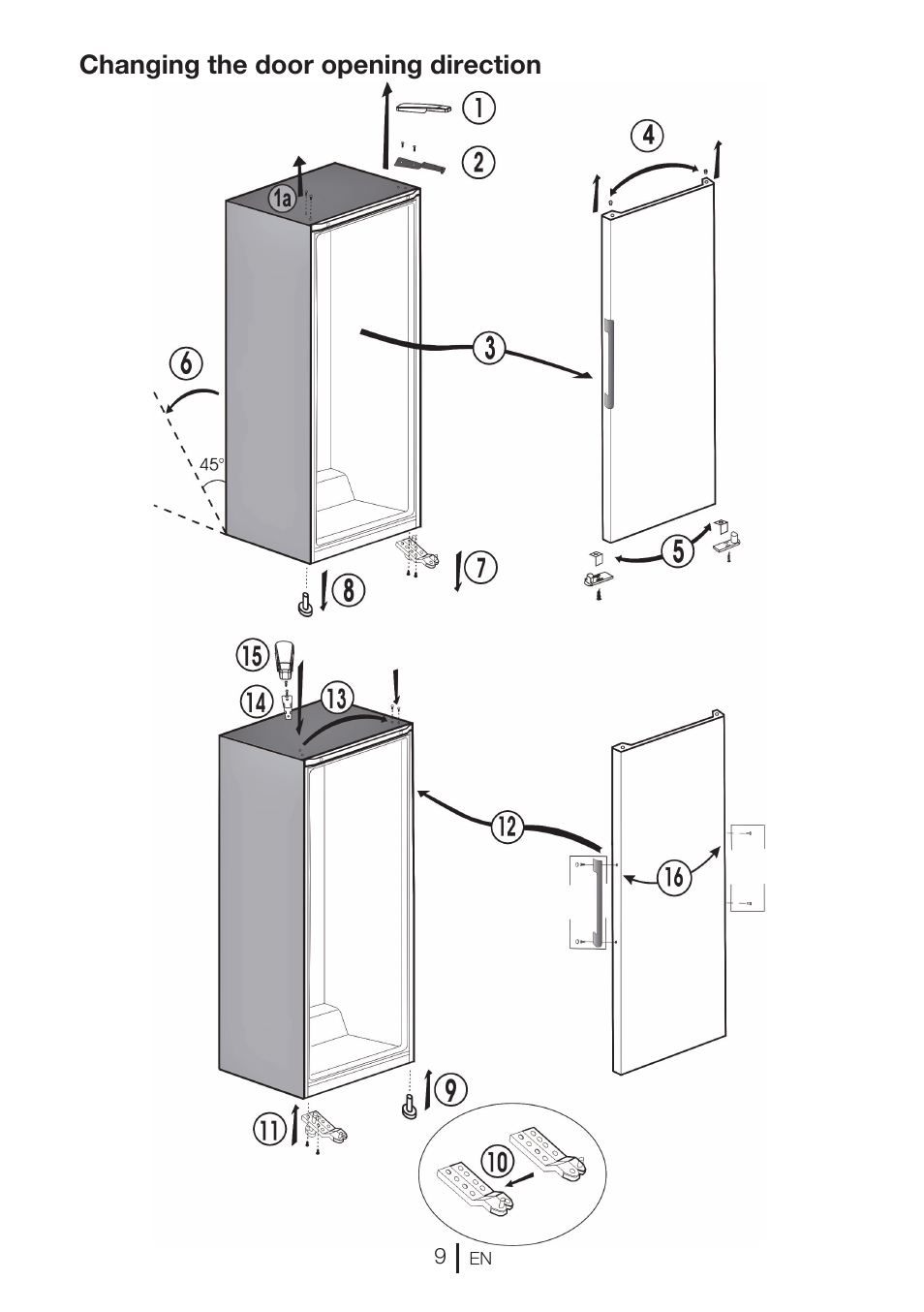Changing the door opening direction | GRAM KS 3315-93 X/1 User Manual | Page 75 / 84