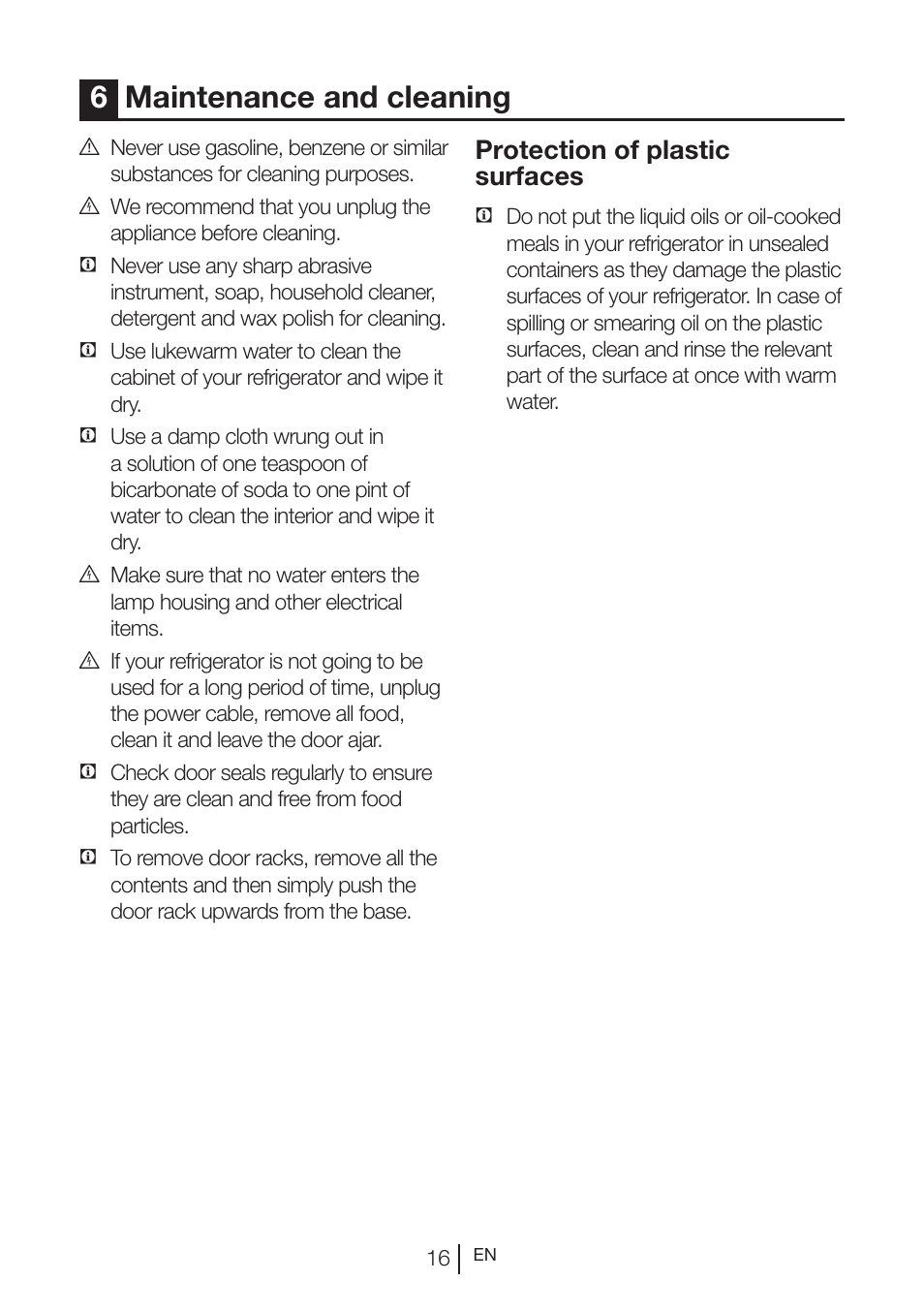 6maintenance and cleaning, Protection of plastic surfaces | GRAM KS 3265-93/1 User Manual | Page 90 / 94