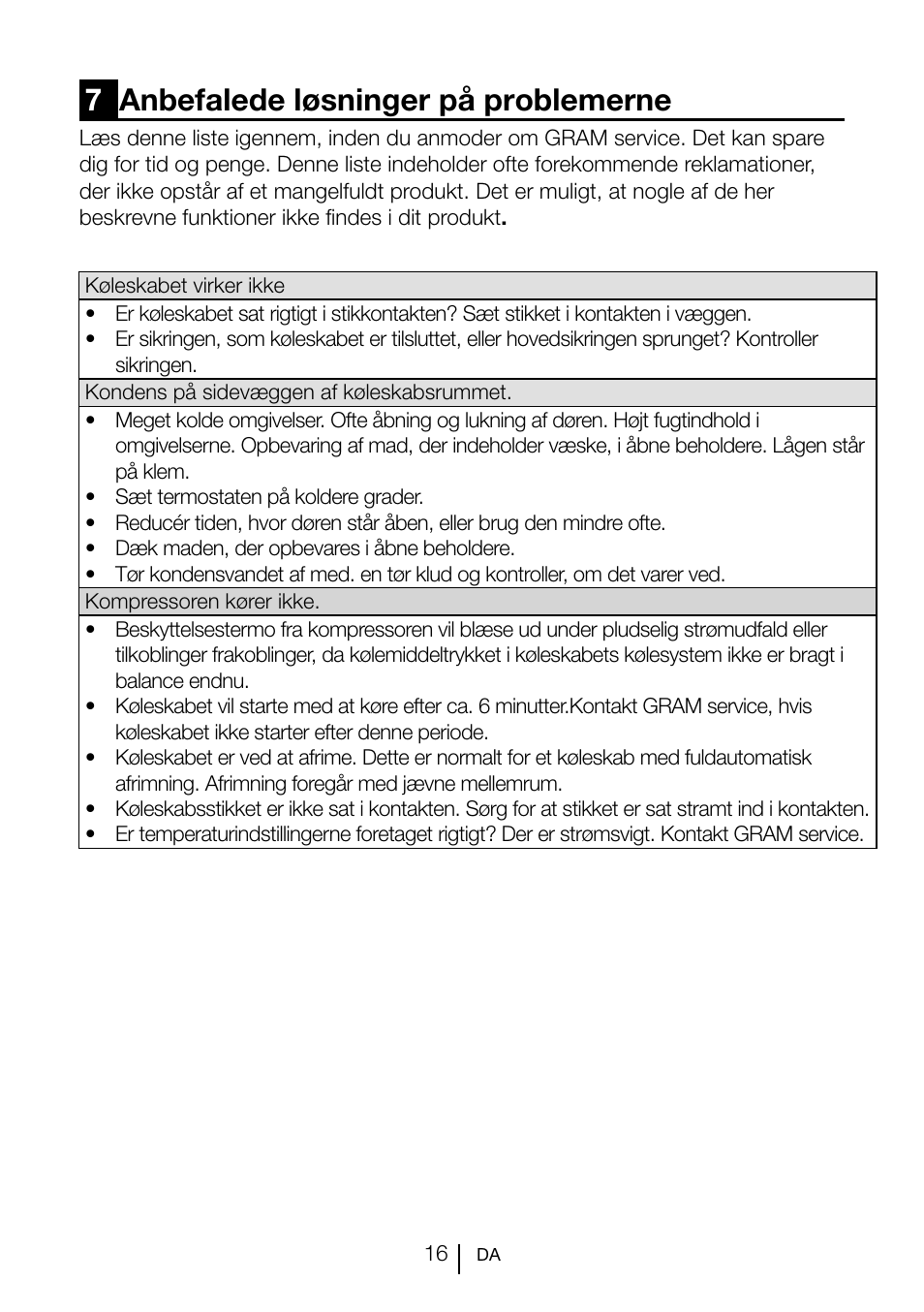 7anbefalede løsninger på problemerne | GRAM KS 3135-90/1 User Manual | Page 17 / 110