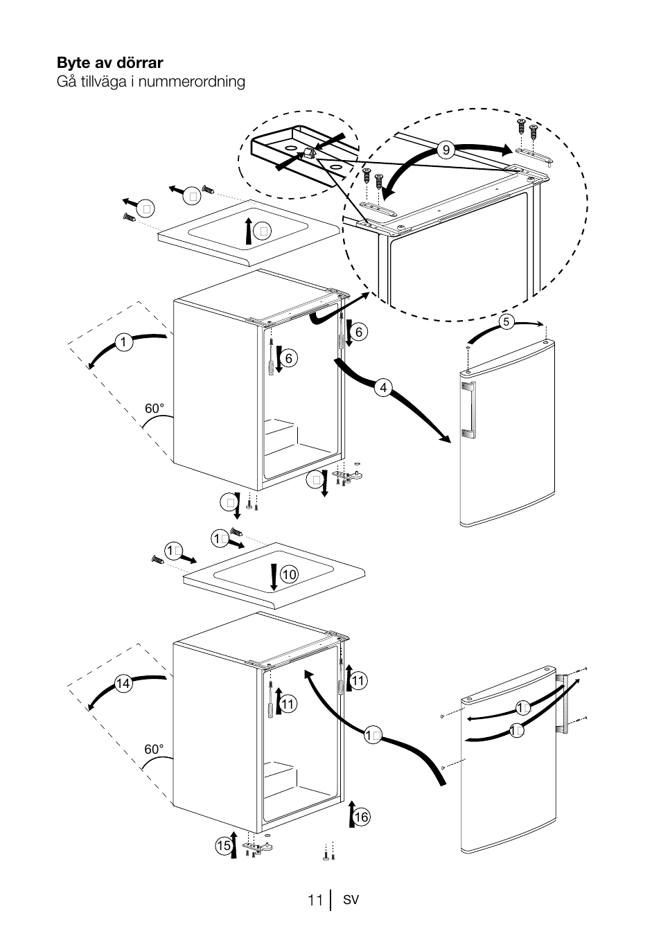 11 byte av dörrar gå tillväga i nummerordning | GRAM KS 3135-90/1 User Manual | Page 48 / 110