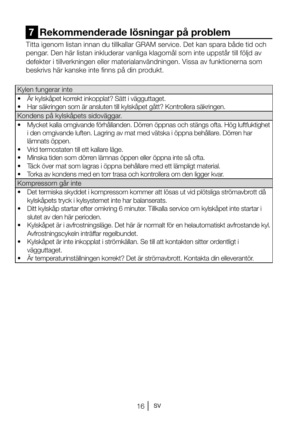 7rekommenderade lösningar på problem | GRAM KS 3135-90/1 User Manual | Page 53 / 110