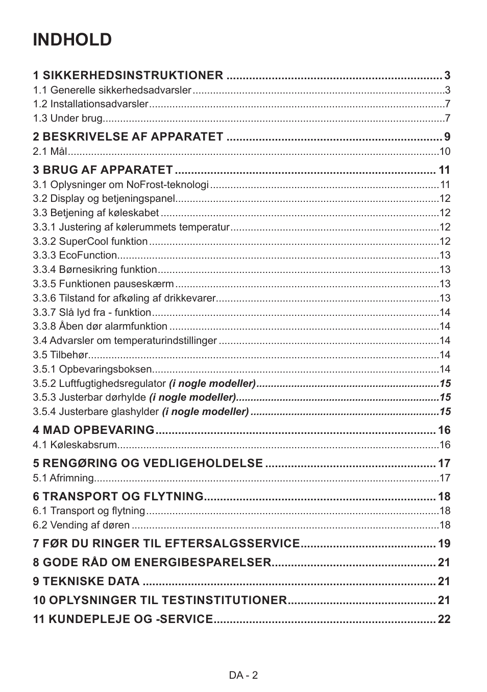 Indhold | GRAM 49SK 4186 F User Manual | Page 3 / 112
