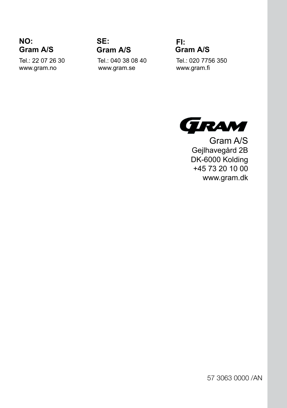 Gram a/s | GRAM KSU 3136-50/1 User Manual | Page 113 / 113