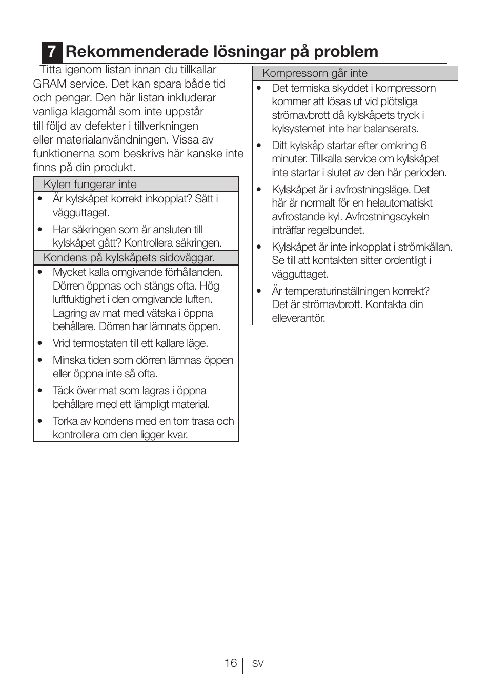 7rekommenderade lösningar på problem | GRAM KSU 3136-50/1 User Manual | Page 54 / 113