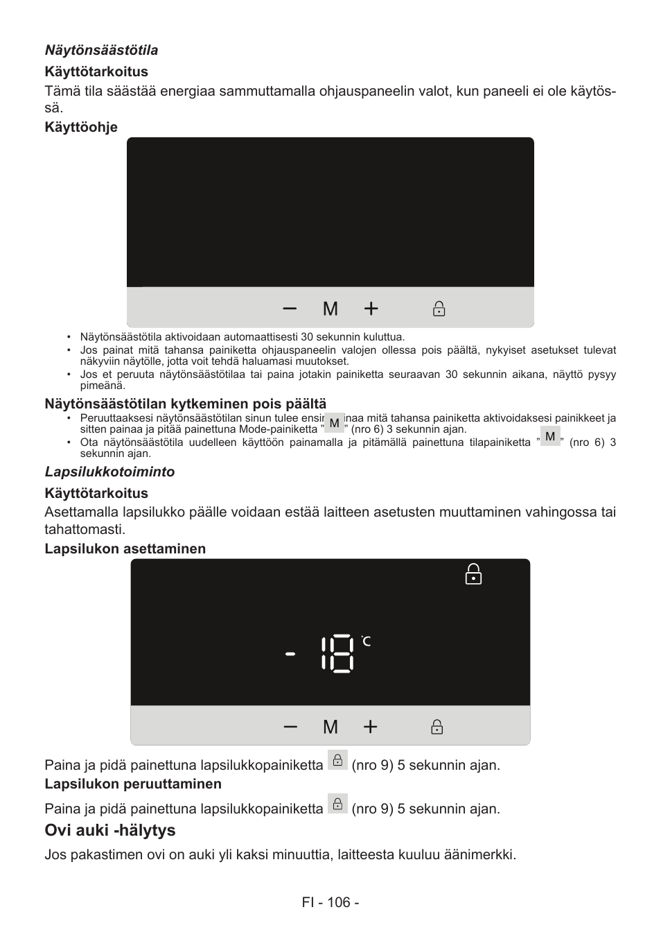 Ovi auki -hälytys | GRAM FS 481864 N (v)/1 User Manual | Page 107 / 122