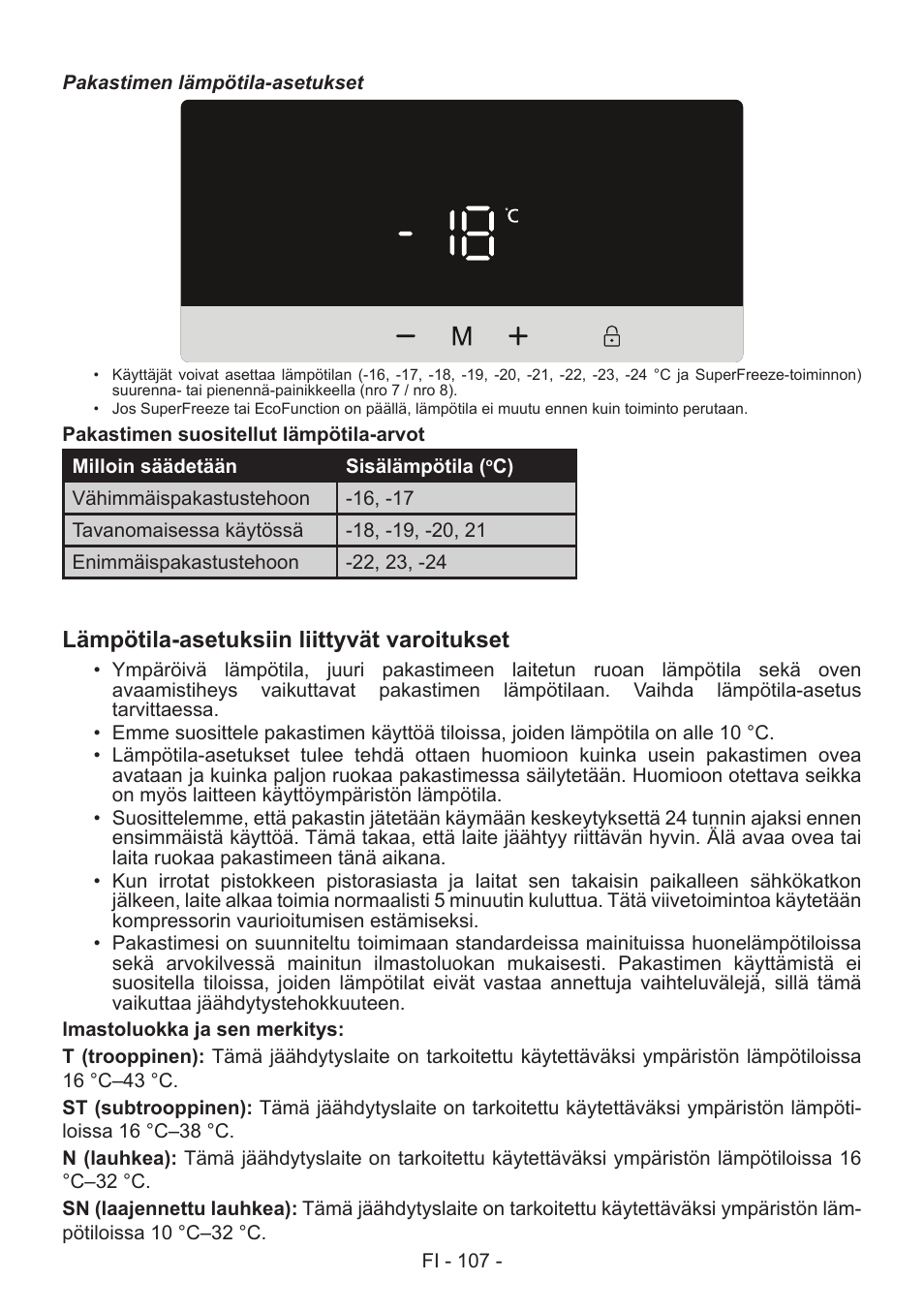 Lämpötila-asetuksiin liittyvät varoitukset | GRAM FS 481864 N (v)/1 User Manual | Page 108 / 122