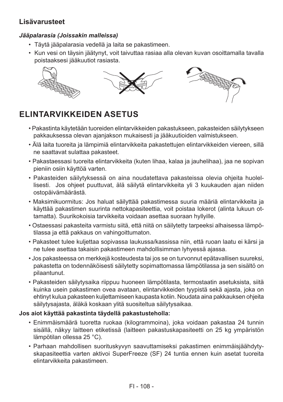 Elintarvikkeiden asetus | GRAM FS 481864 N (v)/1 User Manual | Page 109 / 122