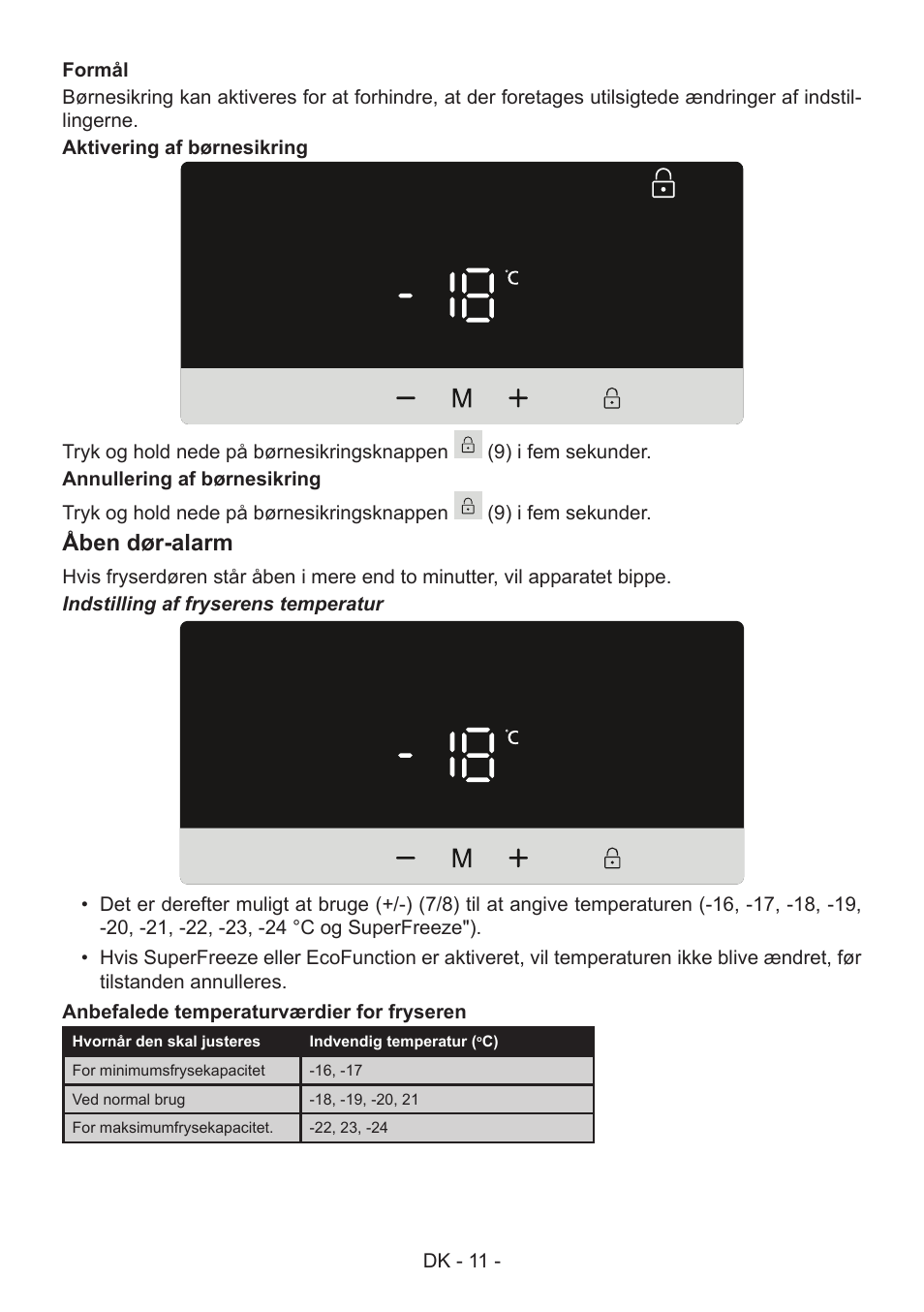 Åben dør-alarm | GRAM FS 481864 N (v)/1 User Manual | Page 12 / 122