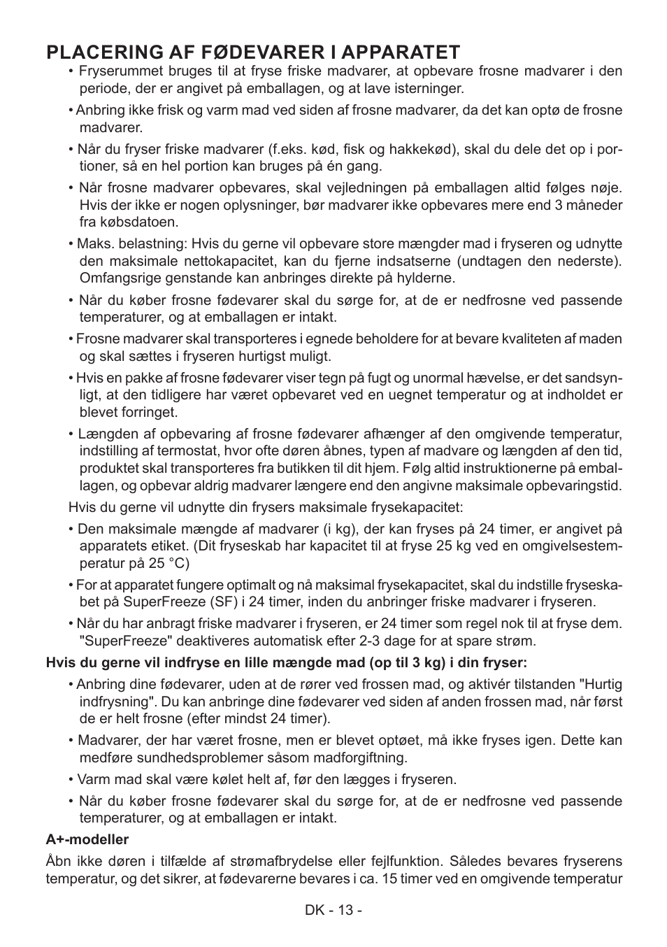 Placering af fødevarer i apparatet | GRAM FS 481864 N (v)/1 User Manual | Page 14 / 122