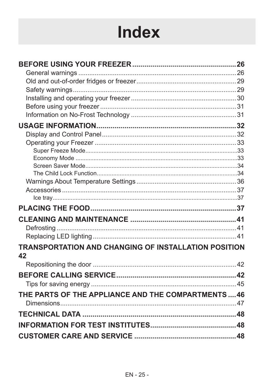 Index | GRAM FS 481864 N (v)/1 User Manual | Page 26 / 122