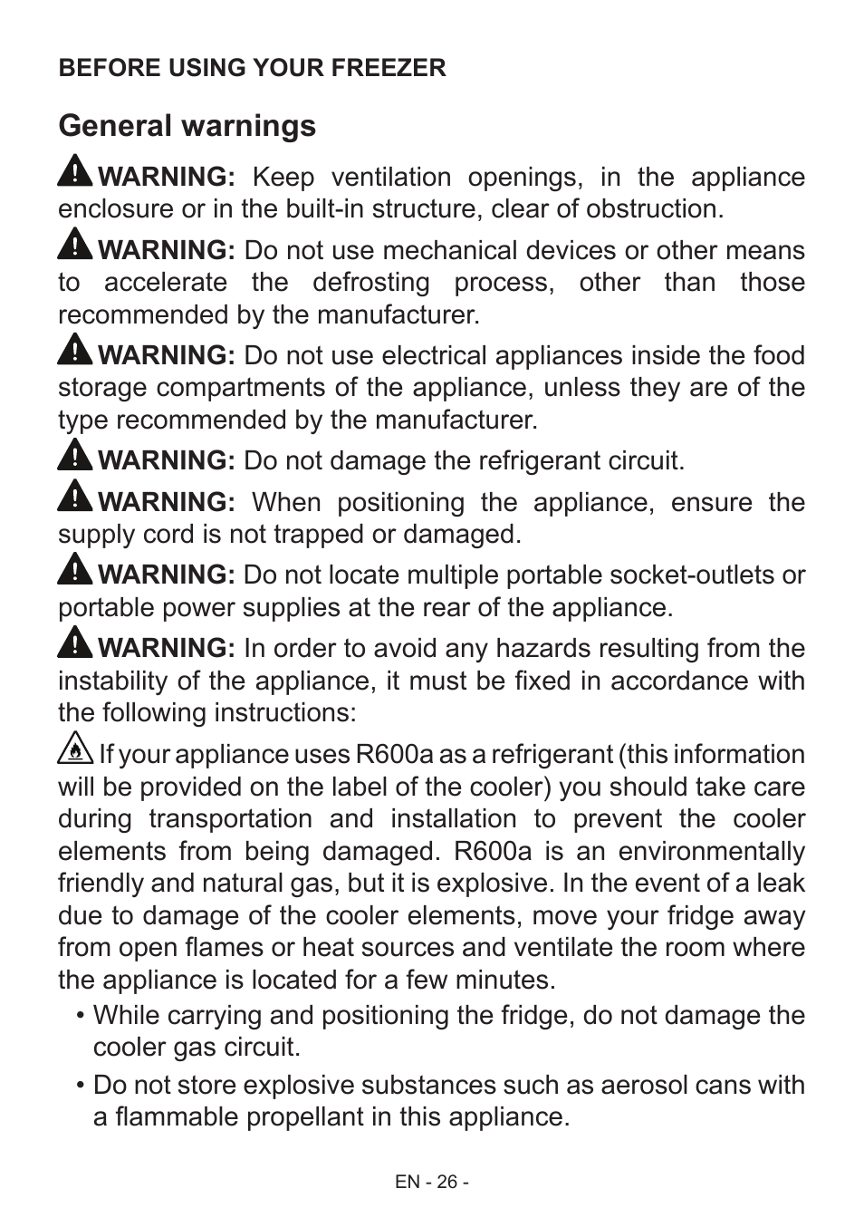 General warnings | GRAM FS 481864 N (v)/1 User Manual | Page 27 / 122