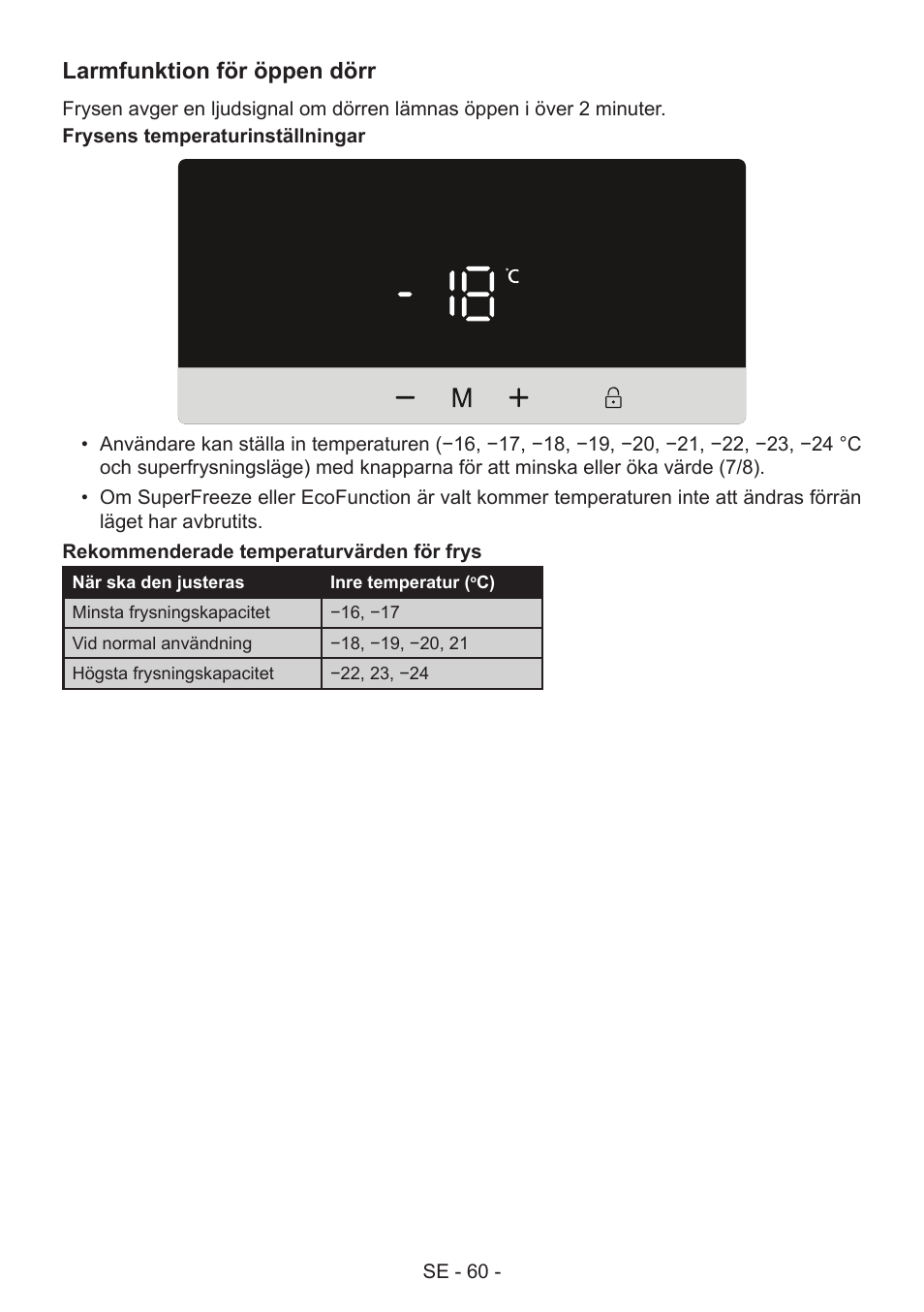 Larmfunktion för öppen dörr | GRAM FS 481864 N (v)/1 User Manual | Page 61 / 122