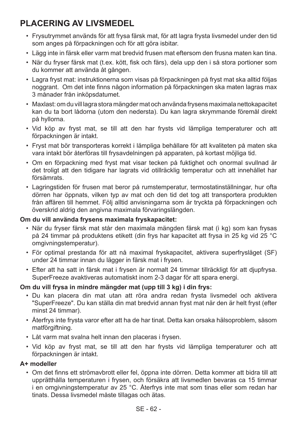 Placering av livsmedel | GRAM FS 481864 N (v)/1 User Manual | Page 63 / 122