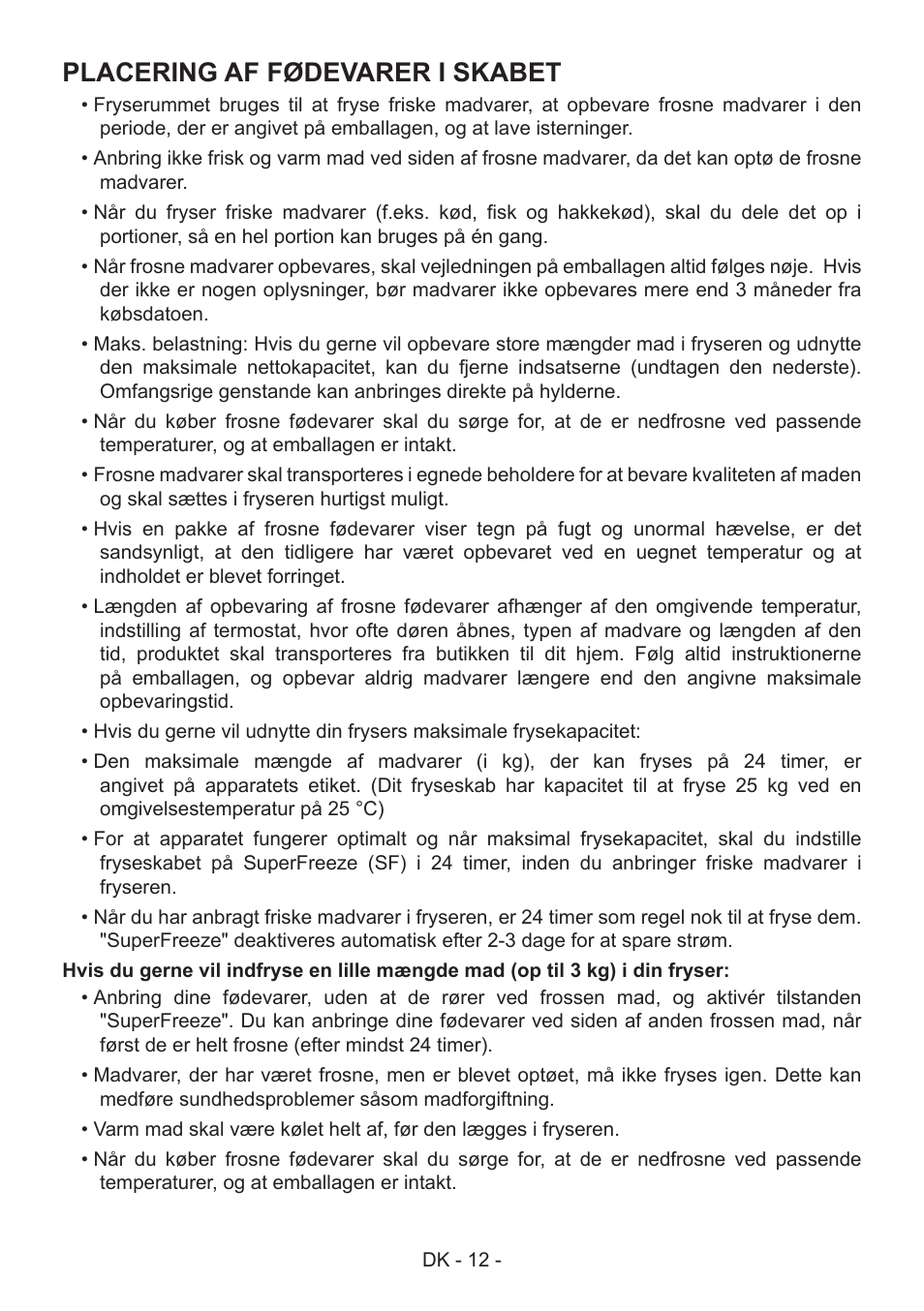 Placering af fødevarer i skabet | GRAM FS 441862 N (v)/1 User Manual | Page 14 / 112