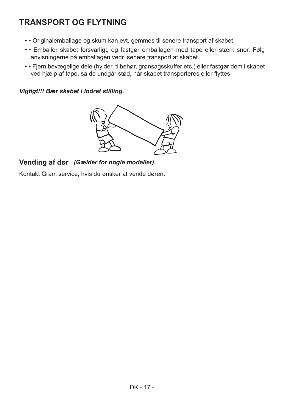 Transport og flytning | GRAM FS 441862 N (v)/1 User Manual | Page 19 / 112