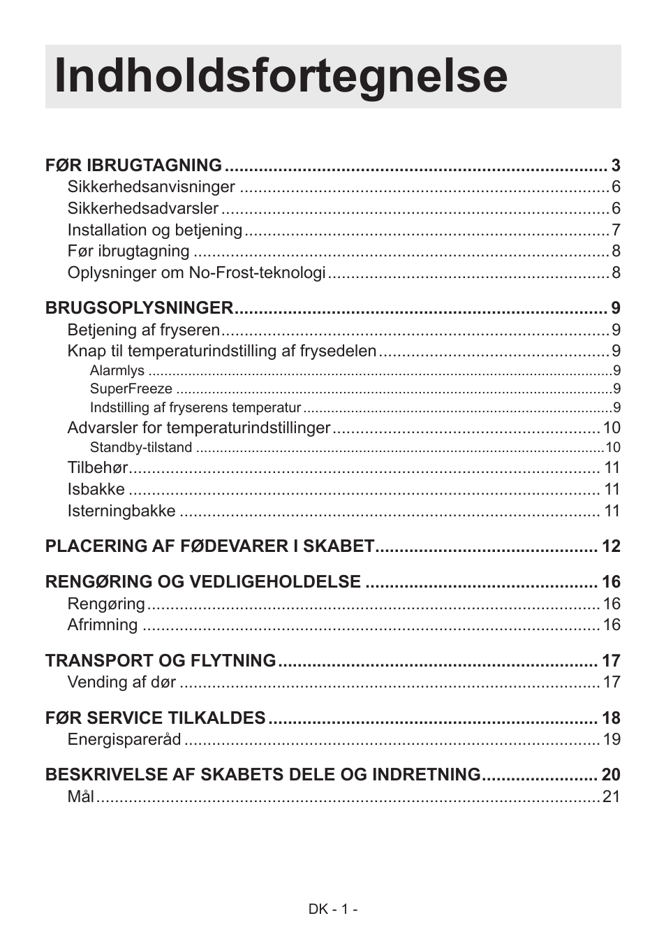 Indholdsfortegnelse | GRAM FS 441862 N (v)/1 User Manual | Page 3 / 112