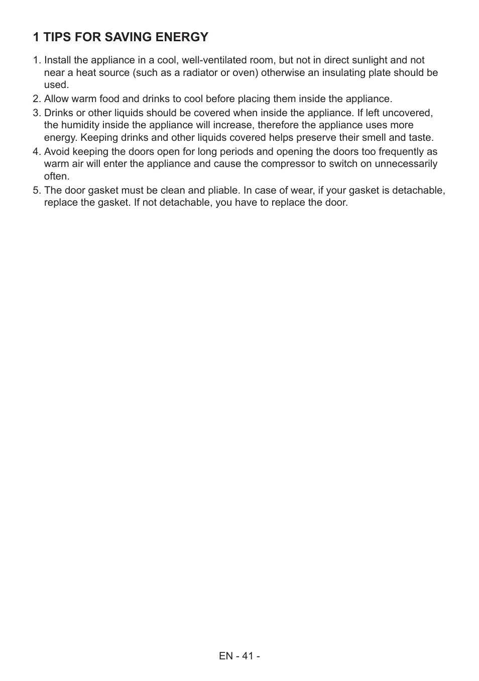 1 tips for saving energy | GRAM FS 441862 N (v)/1 User Manual | Page 43 / 112