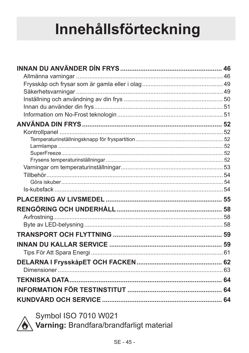 Innehållsförteckning | GRAM FS 441862 N (v)/1 User Manual | Page 47 / 112