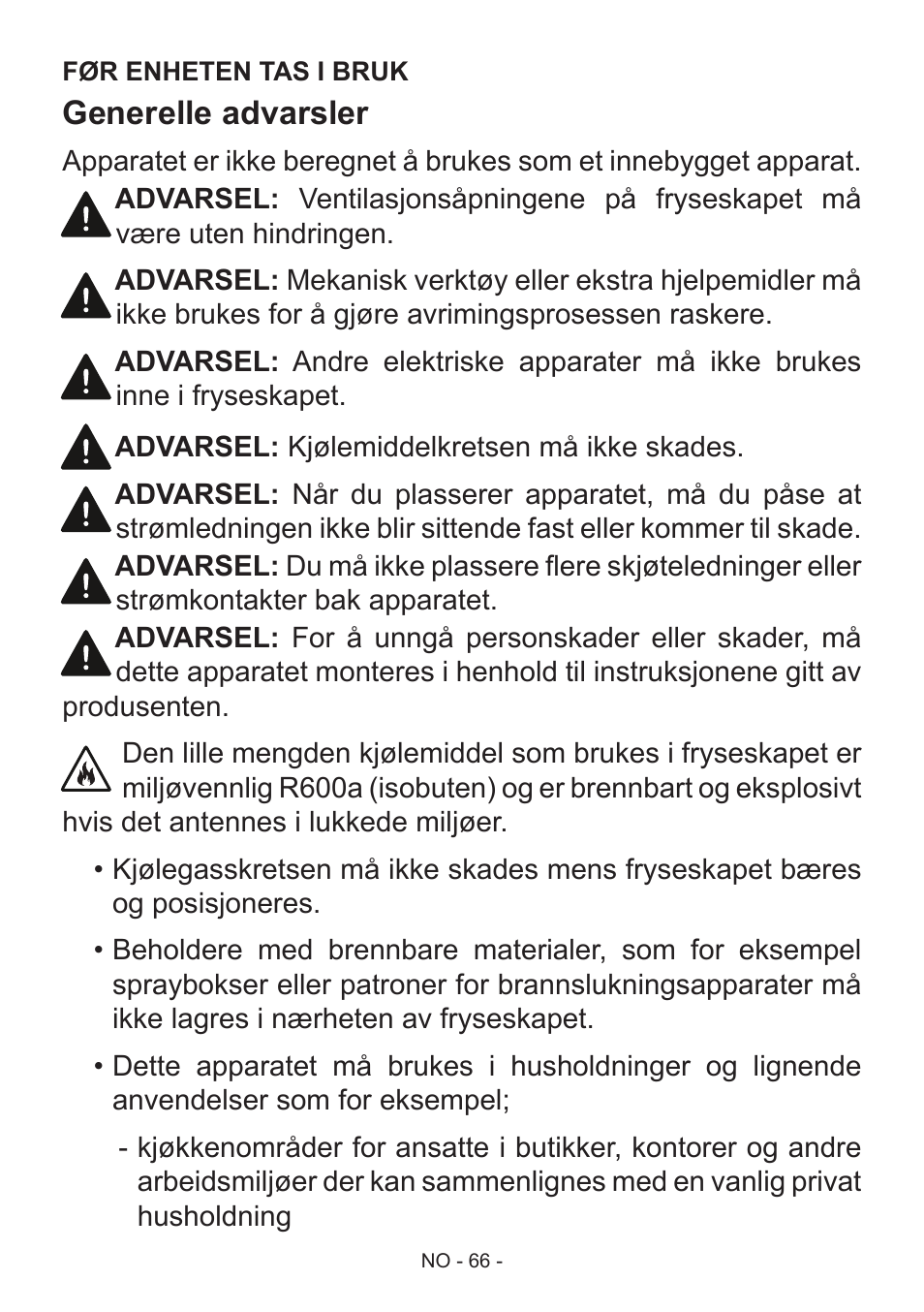 Generelle advarsler | GRAM FS 441862 N (v)/1 User Manual | Page 68 / 112