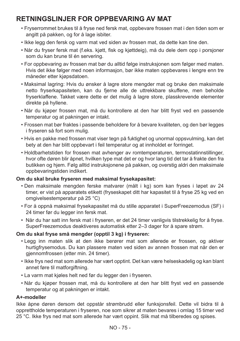 Retningslinjer for oppbevaring av mat | GRAM FS 441862 N (v)/1 User Manual | Page 77 / 112