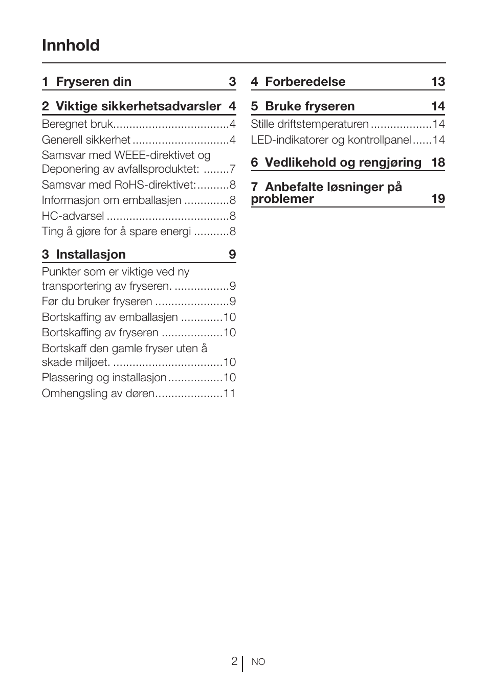 Innhold | GRAM FS 3105-90/1 User Manual | Page 22 / 105
