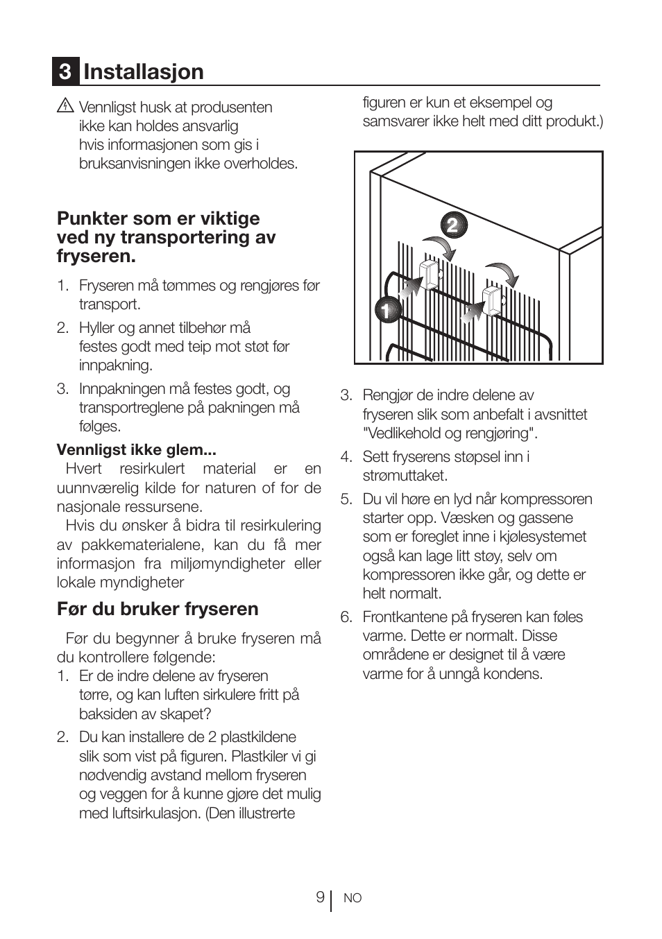 3installasjon, Før du bruker fryseren | GRAM FS 3105-90/1 User Manual | Page 29 / 105