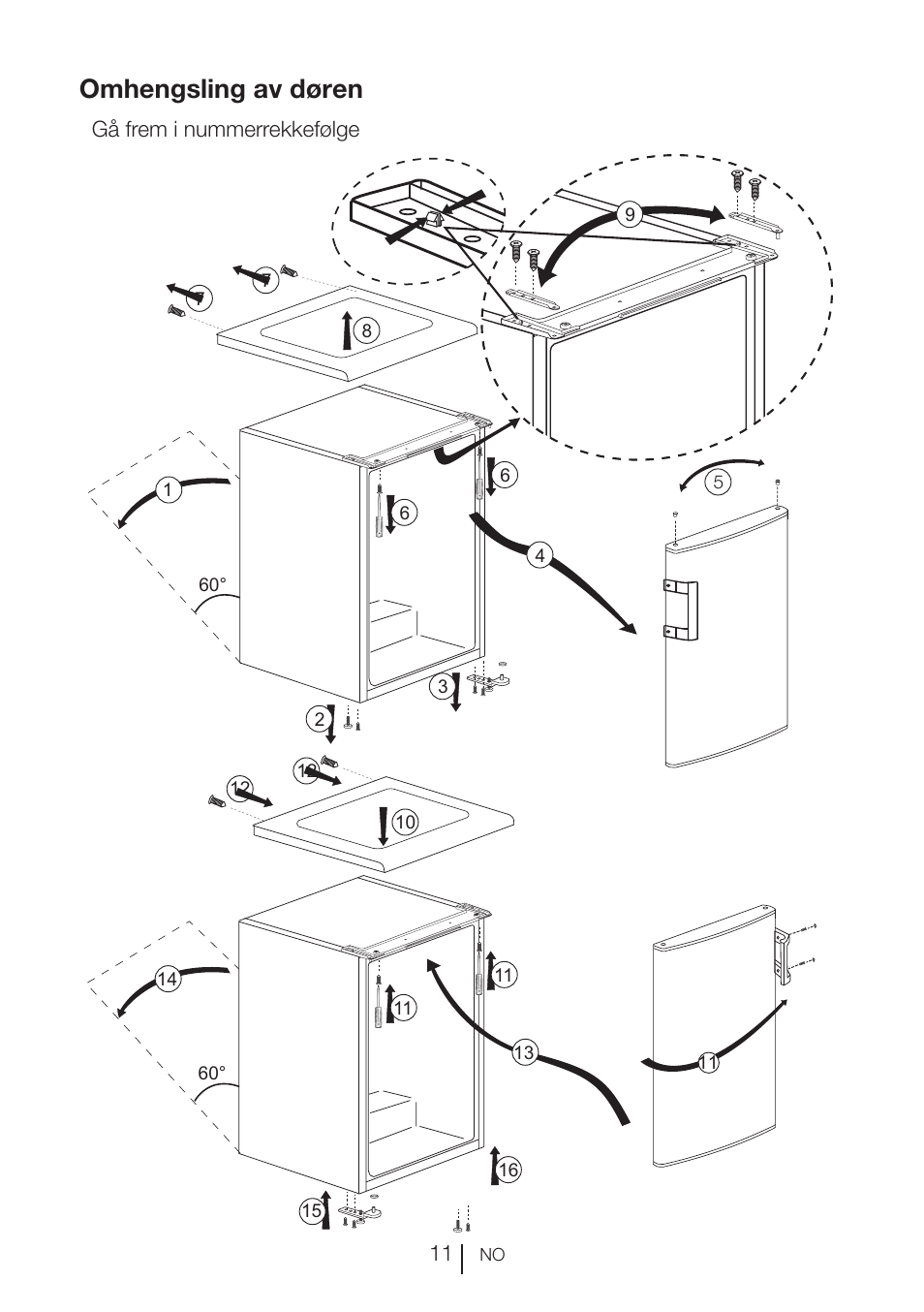 Omhengsling av døren | GRAM FS 3105-90/1 User Manual | Page 31 / 105