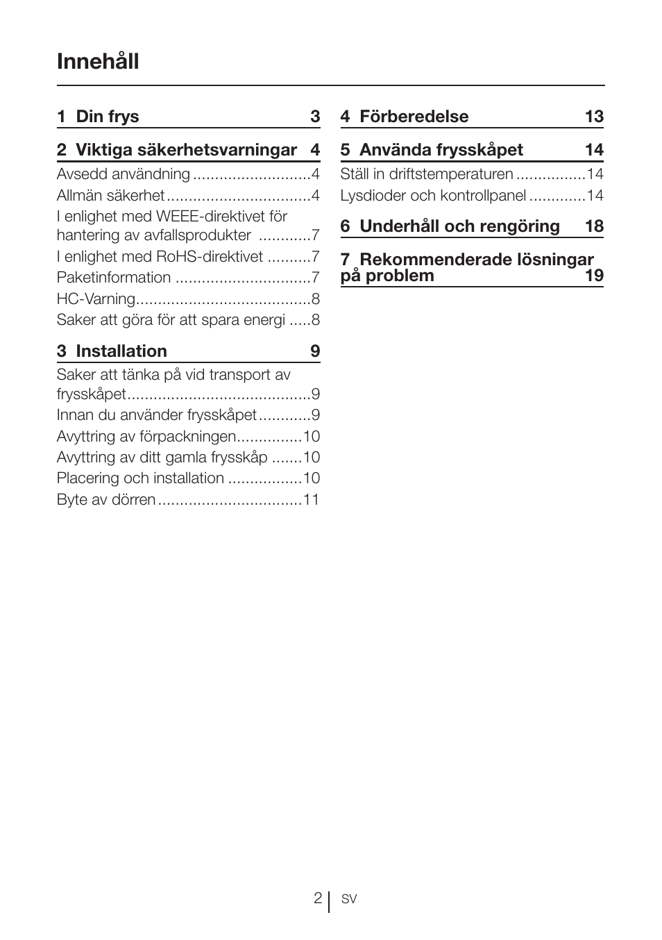 Innehåll | GRAM FS 3105-90/1 User Manual | Page 43 / 105