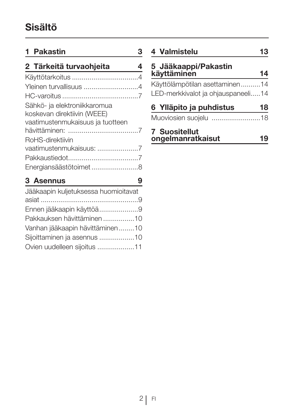 Sisältö | GRAM FS 3105-90/1 User Manual | Page 64 / 105