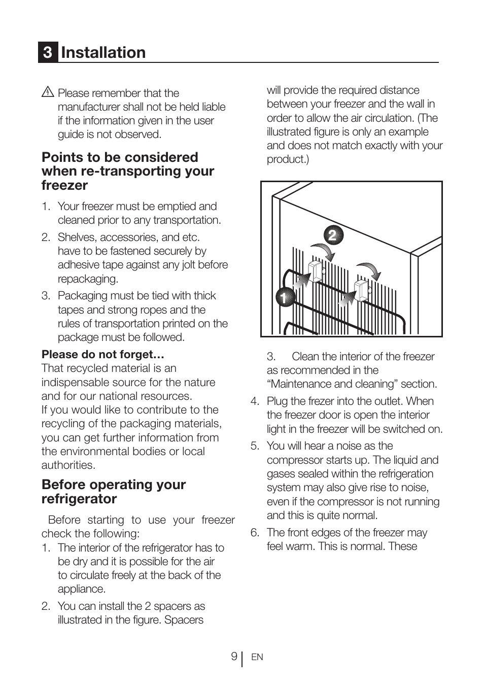 3installation, Before operating your refrigerator | GRAM FS 3105-90/1 User Manual | Page 92 / 105