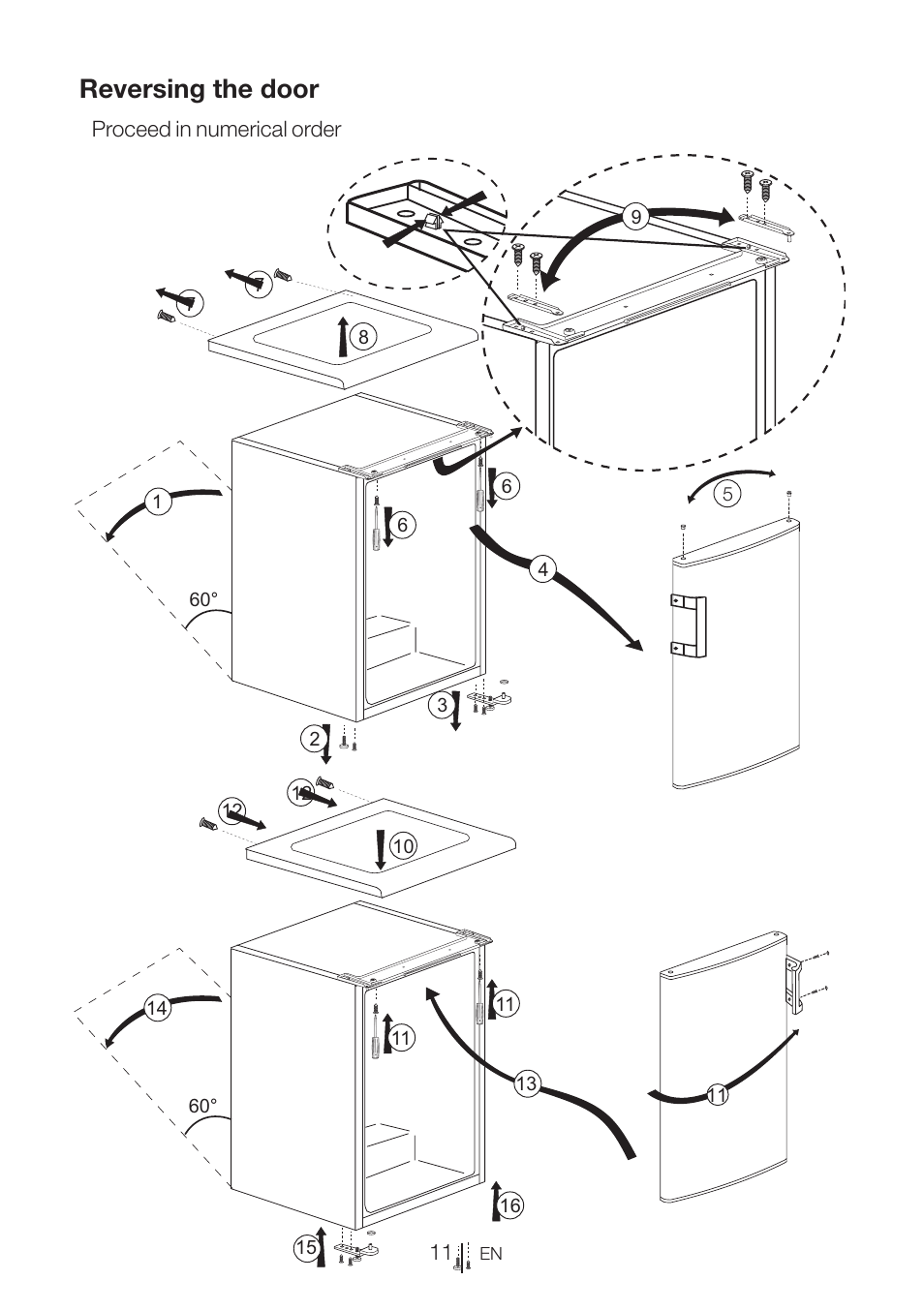 Reversing the door | GRAM FS 3105-90/1 User Manual | Page 94 / 105