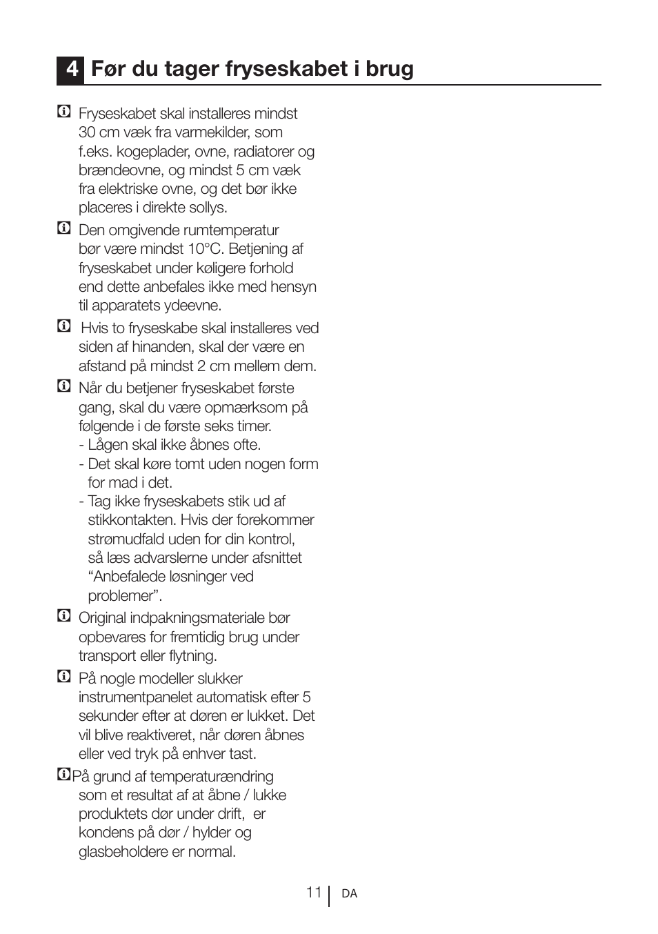 4før du tager fryseskabet i brug | GRAM FS 3215-93/1 User Manual | Page 11 / 75