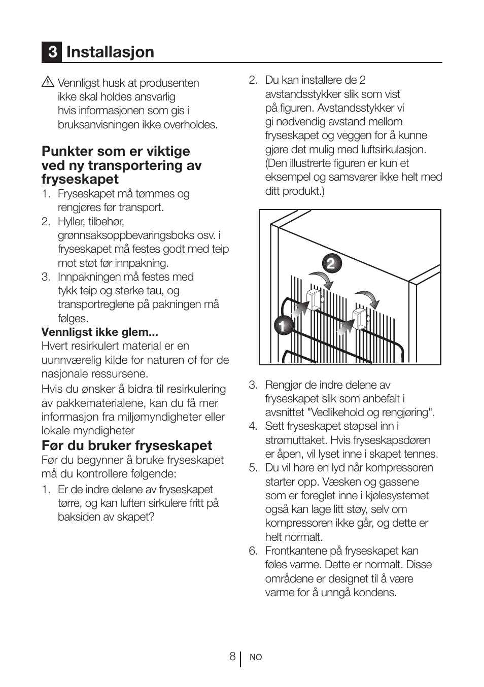 3installasjon, Før du bruker fryseskapet | GRAM FS 3215-93/1 User Manual | Page 23 / 75