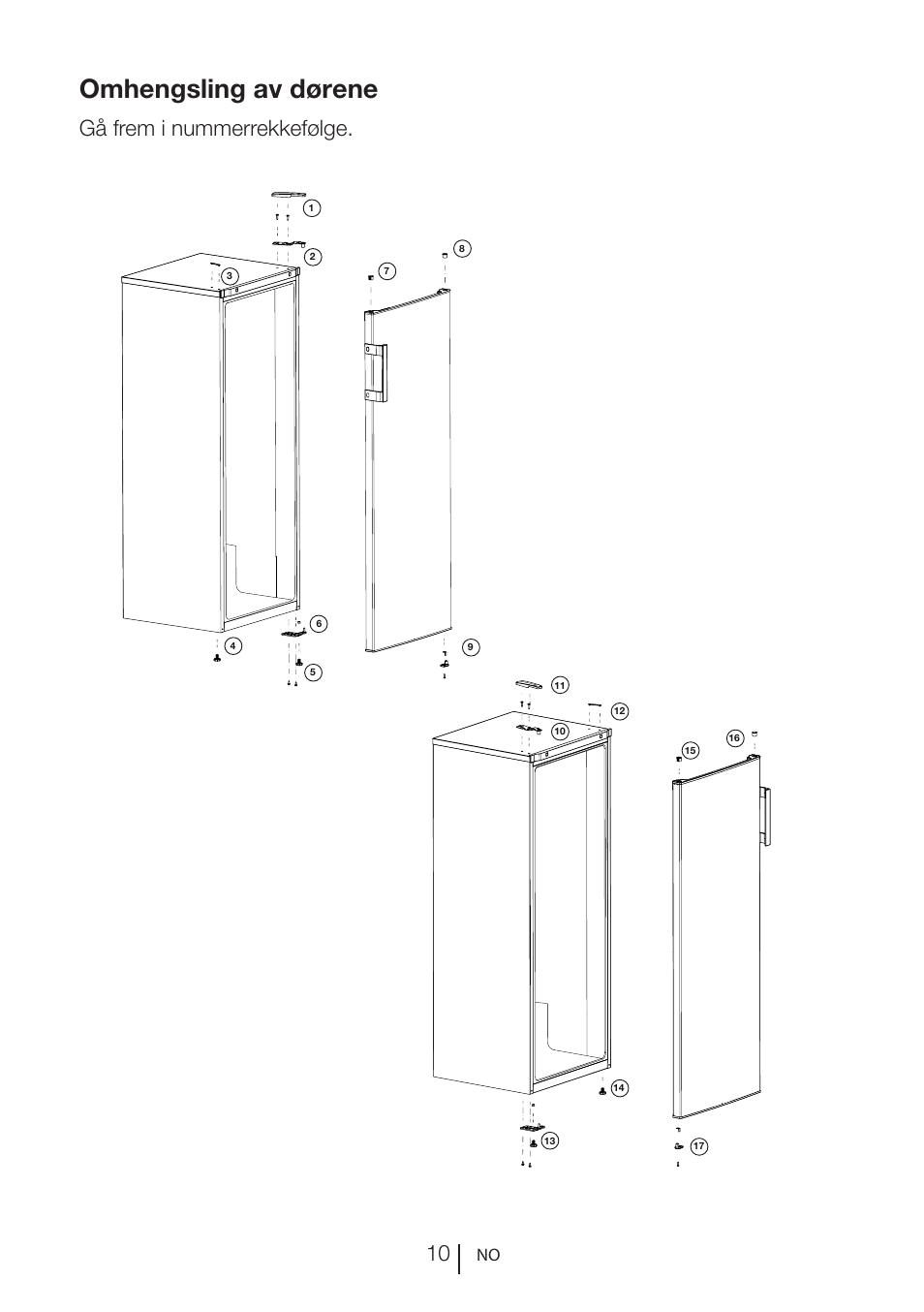 Omhengsling av dørene, Gå frem i nummerrekkefølge | GRAM FS 3215-93/1 User Manual | Page 25 / 75