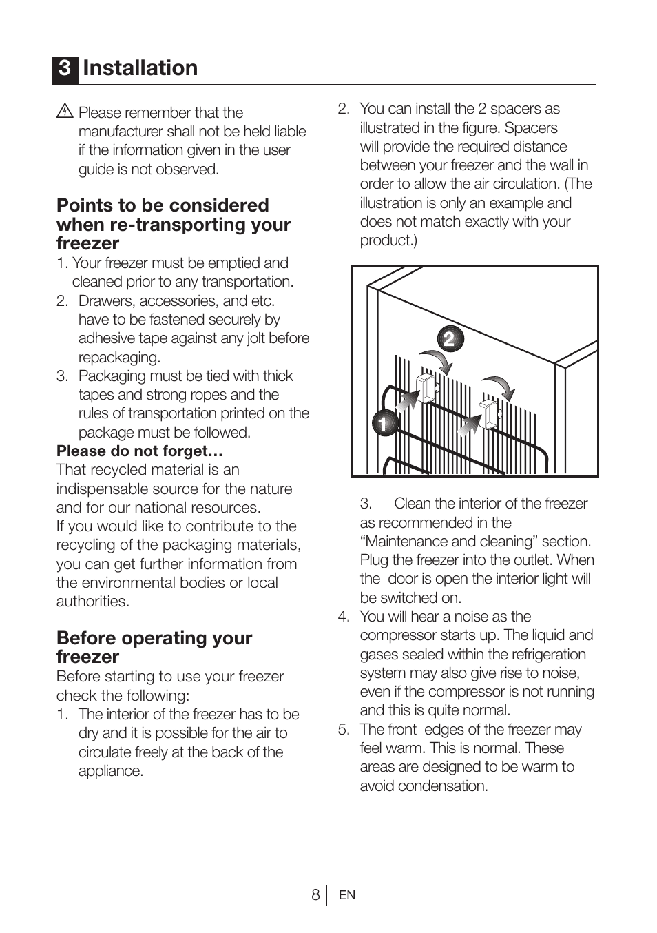 3installation, Before operating your freezer | GRAM FS 3215-93/1 User Manual | Page 67 / 75