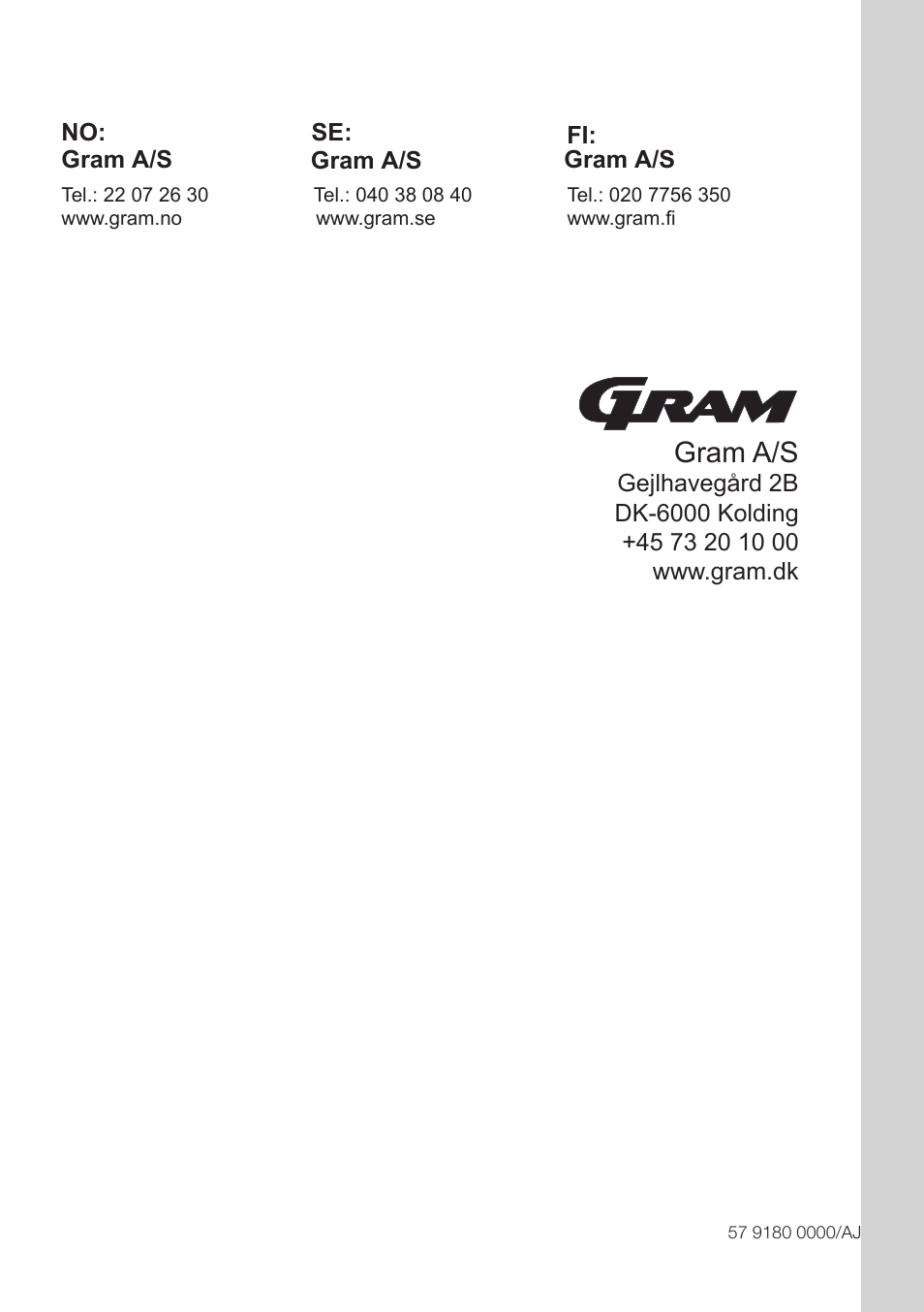 Gram a/s | GRAM FS 3215-93/1 User Manual | Page 75 / 75