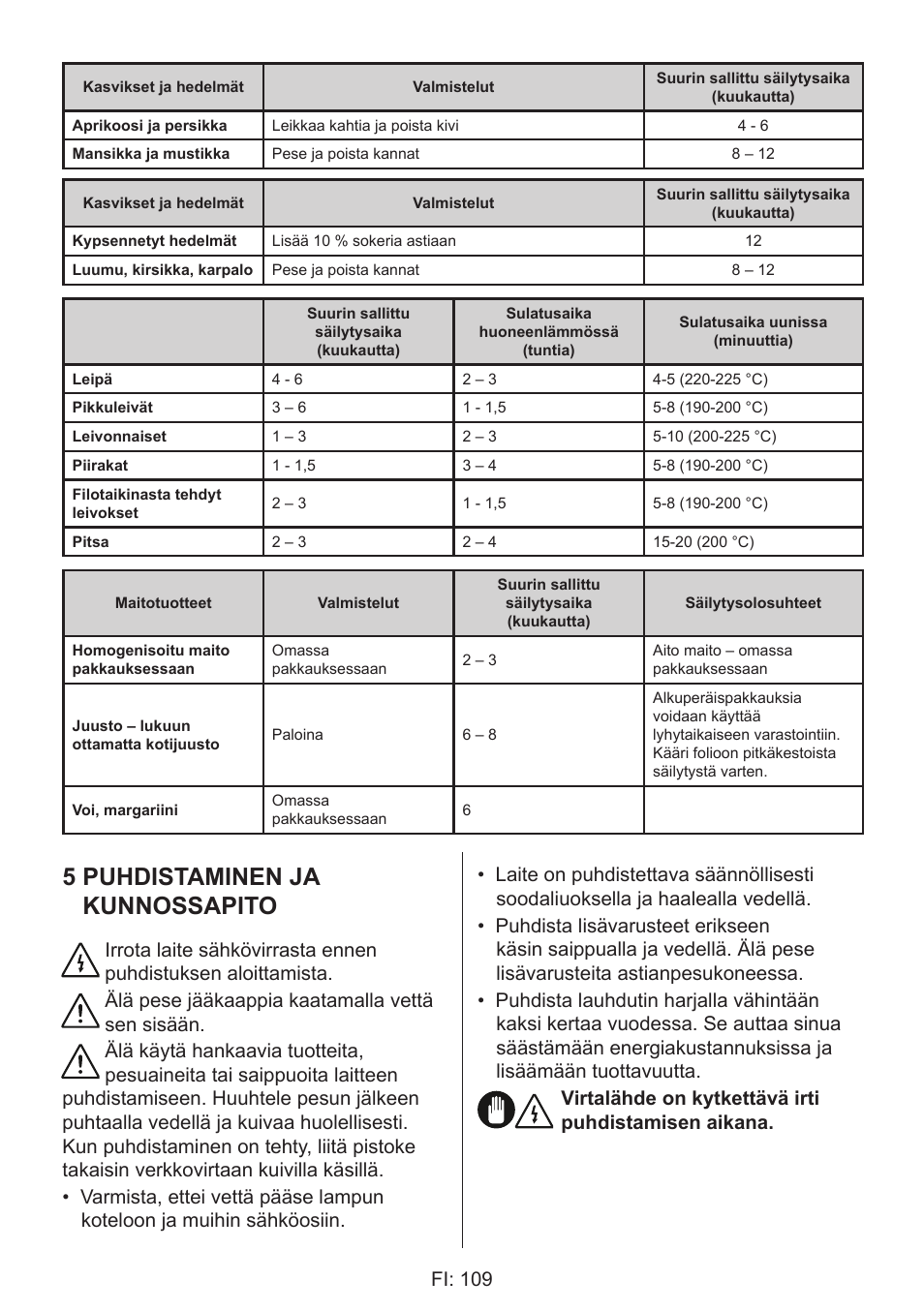 5 puhdistaminen ja kunnossapito, Fi: 109 | GRAM 49SF 4186 F User Manual | Page 110 / 116