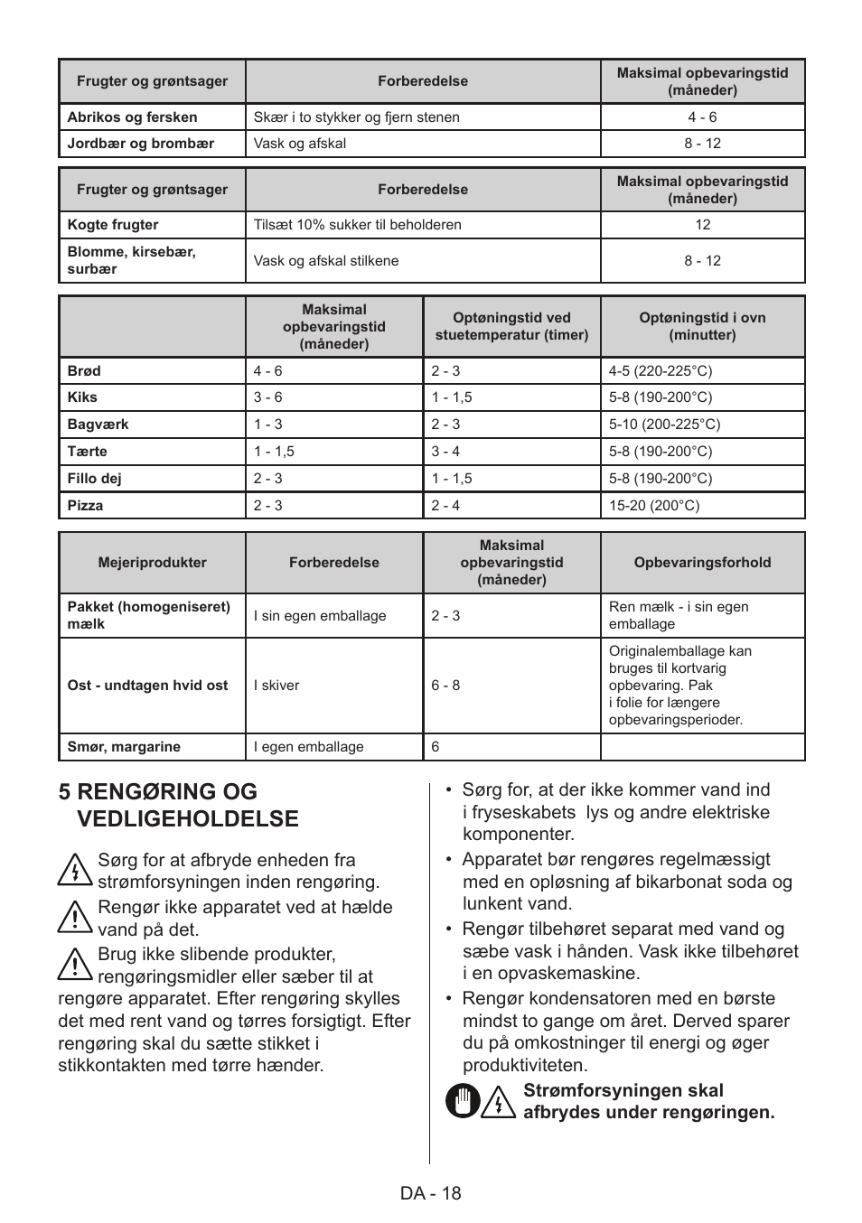 5 rengøring og vedligeholdelse, Da - 18 | GRAM 49SF 4186 F User Manual | Page 19 / 116