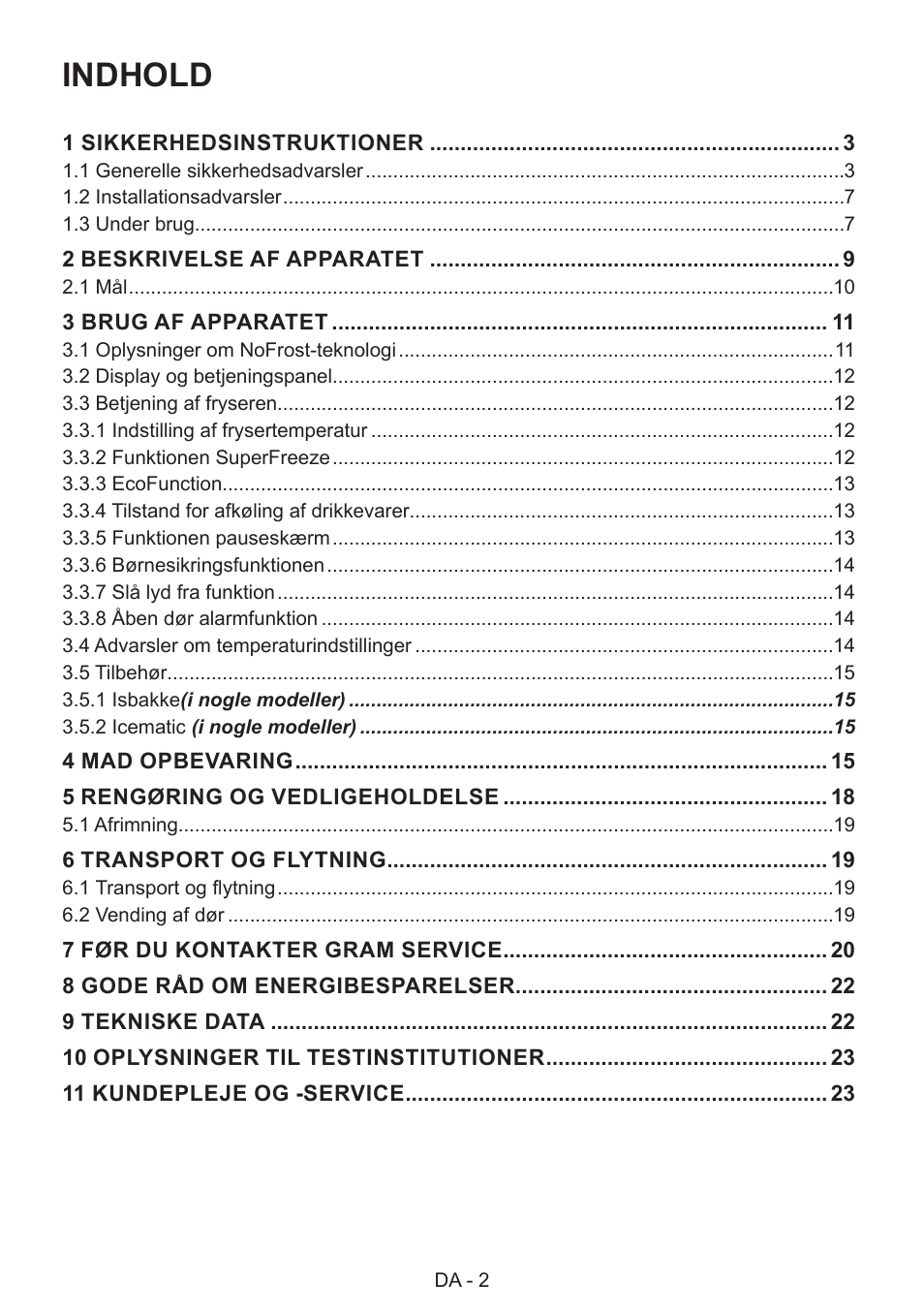 Indhold | GRAM 49SF 4186 F User Manual | Page 3 / 116